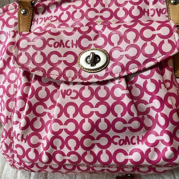 COACH Op Art Jacquard Pink Two Way Shoulder Bag and Crossbody Combo - Picture 2 of 16